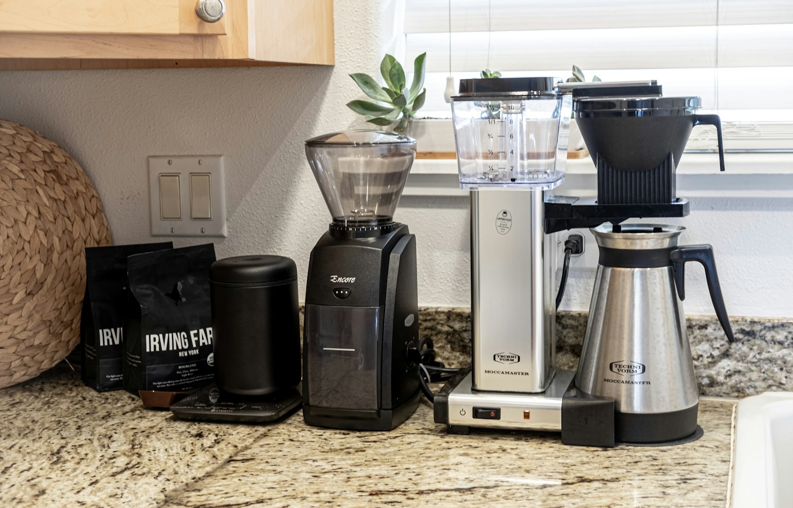 Fresh fruit and a blender on a family kitchen counter